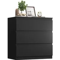 WLIVE Kommode Schubladenkommode mit 3 Schubladen, Sideboard, Breit 70,8 cm, (Packung), Modernes Design ohne Griffe, Mehrzweckschrank für Schlafzimmer,Schwarz