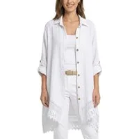 dy_mode Longbluse Damen Oversized Longbluse Musselin Tunika HemdbluseBlusenkleid in Unifarbe, dekorativem Häkel-Saum, Oversize-Passform