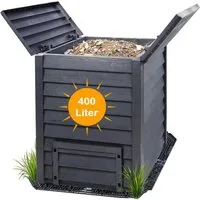 Yoursol Komposter Thermo Wood Komposter 400L inkl Bodengitter, Komposter Garten aus Kuns, 400 l, Integriertes Belüftungssystem 2 große Flügelklappen