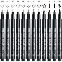 FOUORTUNATE-BEE Fineliner Schwarz Stifte 12 Stück Fineliner Set Schwarz Wasserfest Tuschestifte, (zum Skizzieren, Permanent Pigment Liner zum Bullet Journal, 12-tlg., Künstler Illustration, Tchnische Zeichnung)