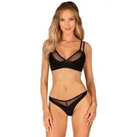 Obsessive Set: Bügel-BH Dessous-Set: BH und String transparent - schwarz (2-tlg) Mesh und gleichmäßiger glatter Stoff – eine verlockende Kombination