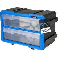 HMF Sortimentskasten Sortierbox für Kleinteile mit 2 Schubladen, Sortimentskasten, für Schrauben und Werkzeug 4 Fächer, 29,5 x 19,5 x 16 cm, Blau-Schwarz