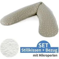 Theraline Stillkissen Das Original - Blättertanz - Taupe, 2-tlg., Lagerungskissen / Seitenschläferkissen inkl. Bezug (Baumwolle) 190 cm