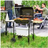 Outsunny Holzkohlegrill mit abschließbarem Deckel Grillrost Räder Griff, fahrbar Grillwagen, Kohlegrillwagen aus Stahl, für Camping Garten 98 x 54 x 91 cm Schwarz