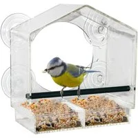 Spetebo Vogelhaus Fenster Futterhäuschen für Vögel - 20 x 18 cm, Transparentes Vogelhäuschen mit Saugnäpfen und Sitzstange