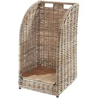 Kobolo Kaminholzkorb Kaminholzwagen aus Rattan kubu grey mit Leinenstoff
