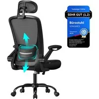 SONGMICS Bürostuhl, ergonomisch, Drehstuhl mit Mesh, Wippfunktion, klappbare Armlehnen