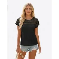 Imily Bela T-Shirt Damen Freizeit Bluse mit Spitze (Packung, 1-tlg., 1per-Pack) Ausgeschnittene Elemente