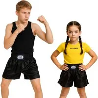 BAY-Sports Sporthose Thaiboxhose REMY Muay Thai Hose Shorts Thaiboxen MMA kurz Kickboxen kurze, leichte, locker sitzende Trainingshose, uni Schwarz