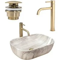 wohnwerk.idee Aufsatzwaschbecken Waschbecken Marmor Naturstein Belinda Ash 46x33 cm