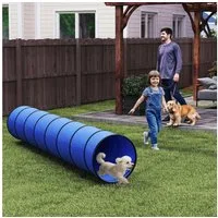 PawHut Spieltunnel mit 4 Bodenankern Tragetasche (Hunde Agility Tunnel, 1-St., Hundetunnel), für kleine, mittelgroße Hunde, Blau