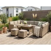 KONIFERA Gartenlounge-Set Rotterdam, (Set, 20-tlg., 3x 3er Sofa, 2x Hocker, 1x Tisch 120x82x67cm, inkl. Auflagen), Polyrattan, Stahl, Tischplatte aus Nonwood