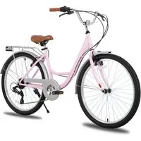 HILAND Cityrad 26 Zoll Pendlerfahrrad für Erwachsene, Herren und DamenHollandfahrrad, Step-Through Rahmen,mit Gepäckträger und Korb, Fender,7 Gang-Schaltung