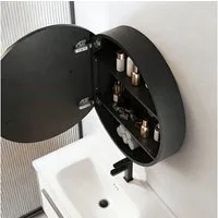 WDWRITTI Spiegelschrank Metall Rund 80cm 60cm Badezimmerspiegelschrank mit LED 3Lichtmodi (Wandschrank Hängeschrank Schwarz, Helligkeit dimmbar, Anti-fog, Speicherfunktion) 2 Installationsmethoden, mit Netzadapter. 1,5m Kabel