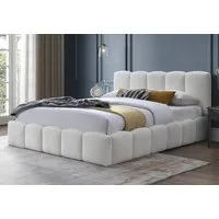 Home Collective Polsterbett Doppelbett Bettgestell mit Lattenrost weicher Bezug (Doppelbett mit gepolstertem Kopfteil, robustes Gestell, hoher Liegekomfort), weiche Steppung im Bouclé-Look, Creme, 140x200 cm