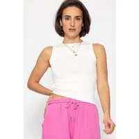 SASSYCLASSY T-Shirt Figurbetontes Strick-Top Damen mit Raffung Top in Rippstruktur mit seitlichen Rüschungen Weiß Schwarz Pink