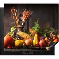 MuchoWow Herd-Abdeckplatte Gemüse - Obst - Rustikal - Tisch, Vinyl, (1 tlg), Cerankochfeld Abdeckung, Herd Abdeckplatten Vinyl, 58.3x51.3 cm
