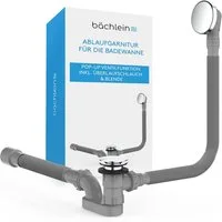 Bächlein Ablaufgarnitur Badewanne Pop-Up - mit Pop Up Funktion und Haarsieb (Set, Komplettset inkl. flexiblem Überlauf, Überlaufblende & Siphon) Pop-Up