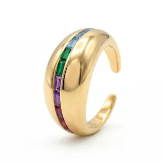 Luxenter Ring mit mehrfarbigen Zirkonia-Steinen, 18 Karat Gelbgold-Finish – Desia