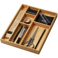 CAVO Schubladeneinsatz Bambus Schubladen-Organizer 245 x 320 x 35 mm mit 6-Fächern (1 St), natürlich antimikrobiell, resistent gegen Flecken & Gerüche