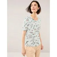 Walbusch T-Shirt Damen Baumwollshirt mit Blumen Rundhals Kurzarm Weicher Baumwoll-Modal-Mix, pflegeleicht, Overlock-Zierstich, ca.64cm