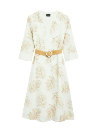 s.Oliver BLACK LABEL - Kleid mit Print und Gürtel weiß/beige - Gr. - 46