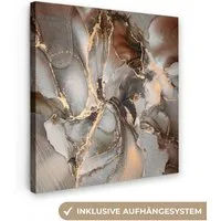 OneMillionCanvasses® Leinwandbild Grau - Gold - Marmor - Marmoroptik, Fotodruck (1 St), Wandbild, Deko Schlafzimmer Wohnzimmer Flur 20x20 cm