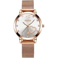 OLEVS Quarzuhr Damenuhr Olevs Roségold mit Herz-Diamant – Glamouröse Schmuckuhr