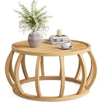 Tribesigns Couchtisch aus Massivholz, 80 cm Rund Wohnzimmertisch mit Gebogenem Rahmensockel