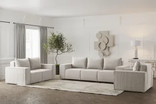 OUTLET Sofaset Designersofa ESTELLE 3-2-2 in Stoff Poso Creme