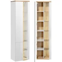 Lomadox Hochschrank BERMUDA-56 weiß Hochglanz mit Wotaneiche 45/170/33cm