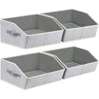 BlingBin Aufbewahrungsbox Faltbare Aufbewahrungskorb, Aufbewahrungskiste mit Griff, Küchen Körbe (4er Set, 4 St., Produktabmessungen: 42 × 28 × 20 cm, Material: Vliesstoff), Kleiderschrank Organizer für Kleidung, Würfelregal, Spielzeug, Grau