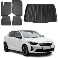 OMAC Auto-Fußmatten Kofferraumwanne Set für Opel Corsa F 2019-2024 Gummi TPE Schwarz 5x (5 St), für Opel Corsa F 2019-2024 Opel Corsa F 2019-2024, Antirutsch, Einfache Installation, Leichtgewichtig, Wasserfest