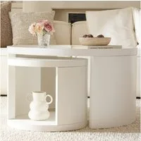 Cagnolier Couchtisch Rund 2er Set aus Holz, Moderner Wohnzimmertisch Ø80+Ø46 cm (2-St), Runder Sofatisch mit Stauraum, Kaffeetisch & Beistelltisch in Natur