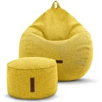 Green Bean Sitzsack Indoor Sitzsack XXL Home Linen +Hocker (2er Set Indoor Sitzsack 80x90x50cm + Sitzpouf 45x25cm mit EPS-Perlen Füllung -, Fußhocker Fußkissen Sitz-pouf Bodenkissen Liegekissen), Sitzkissen Lounge Chair Sitzhocker Relax-Sessel Bean B