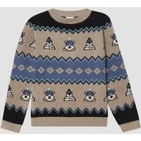 s.Oliver Longpullover Strickpullover Langarm-Jacquardpullover im Regular Fit mit Rundhalsausschnitt