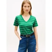 Tommy Hilfiger T-Shirt SLIM CODY V-NECK SHORT SLEEVE aus Baumwolle, Logostickerei, gestreift