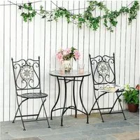 Outsunny Balkonset Garten-Sitzgruppe aus Metall, (Set, 3-tlg., 1 Tisch, 2 Stühle), Mosaik-Set, 2 Klappstühle, Tisch Ø60