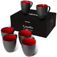 MiaMio Tasse MIAMIO - 6 x 350 ml Kaffeetassen Set Außen Schwarz Innen Farbig