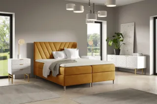Boxspringbett Schlafzimmerbett ESPEN PREMIUM 140x220cm Stoff Fresh Senfgelb