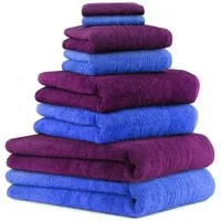 Betz Handtuch Set 8-TLG. Handtuch-Set Deluxe Farbe Pflaume und blau, 100% Baumwolle (Set, 8-St)