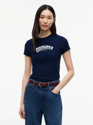 Tommy Jeans (PVH Group) - TJW SLIM ESS LOGO 1 SS TEE EXT Dark Blue - Gr. - L