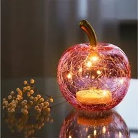 Spetebo LED Dekoobjekt, Ein-/Ausschalter, Timer, LED fest verbaut, warm weiß, Deko Frucht aus Crackle Glas beleuchtet Batterie betrieben