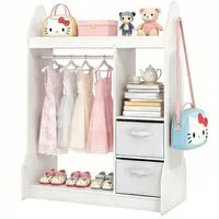 KOMFOTTEU Kleiderständer, Kinderkleiderschrank Kindergarderobe mit Spiegel & Kleiderstange