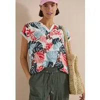CECIL Shirtbluse Sommershirt mit Split Neck und Printmix