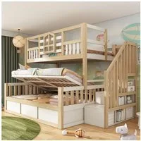 Flieks Etagenbett, Haus-Design Kinderbett 90x200cm mit Hydraulik-Unterbett 140x200cm
