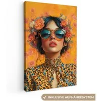 OneMillionCanvasses® Leinwandbild Frau - Blumen - Ästhetik - Orange, Fotodruck (1 St), Leinwand Canvas Wandbild, Wanddekoration 20x30 cm