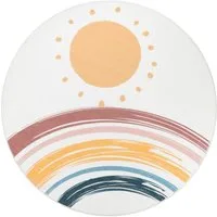 Paco Home Kinderteppich Niloya 362, rund, Höhe: 12 mm, Spielteppich, Kurzflor, bedruckt, Motiv Sonne & Regenbogen, waschbar