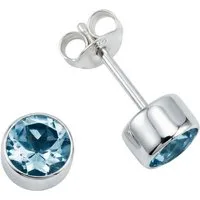 mantraroma Paar Ohrstecker SAMA rund klein aus 925 Silber mit blau Topas (Paar, Paar Ohrringe mit Schmuckbeutel), 925 Sterling Silber Ohrringe für Damen