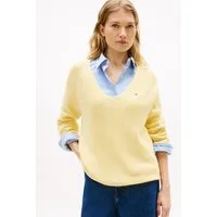 Tommy Hilfiger Strickpullover CO CARDI STITCH V-NK LS mit Logostickerei